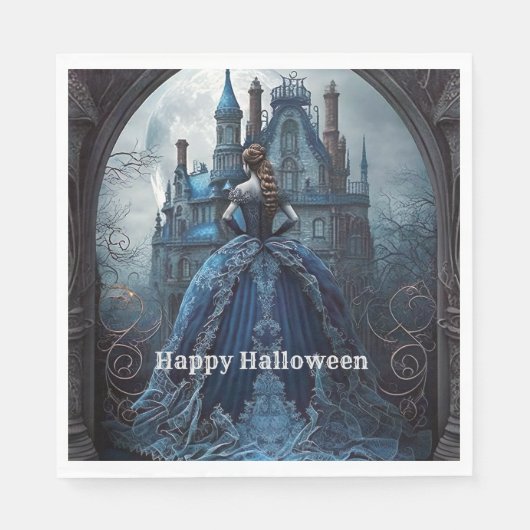 Serviette En Papier Halloween Party Haunted Maison Bleue Nuit Effrayan (Devant)