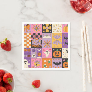 Serviette En Papier Halloween Patchwork Motif - Carrés festifs avec