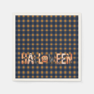 Serviette En Papier Halloween Plaid Pumpkin