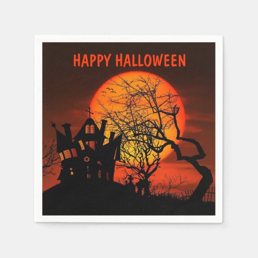 Serviette En Papier Halloween Pleine lune Haunted Maison Horreur Nuit (Devant)