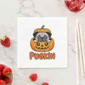 Serviette En Papier Halloween Pugkin, chien Citrouille Carlin (En situation)
