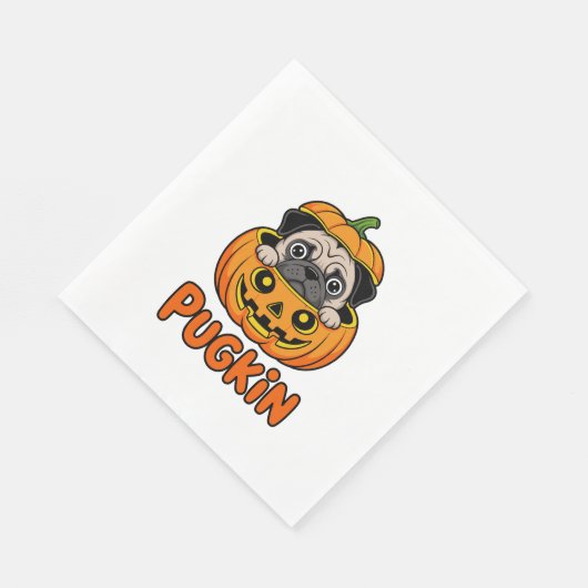 Serviette En Papier Halloween Pugkin, chien Citrouille Carlin (Coin)