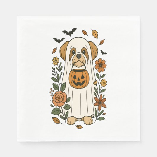 Serviette En Papier Halloween Shih Tzu avec des fleurs d'automne (Devant)