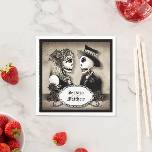 Serviette En Papier Halloween Skeletons Antique Noms Mariage Napkins (En situation)