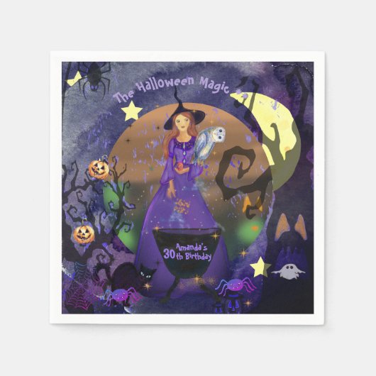 Serviette En Papier Halloween sorcière violet fête d'anniversaire (Devant)