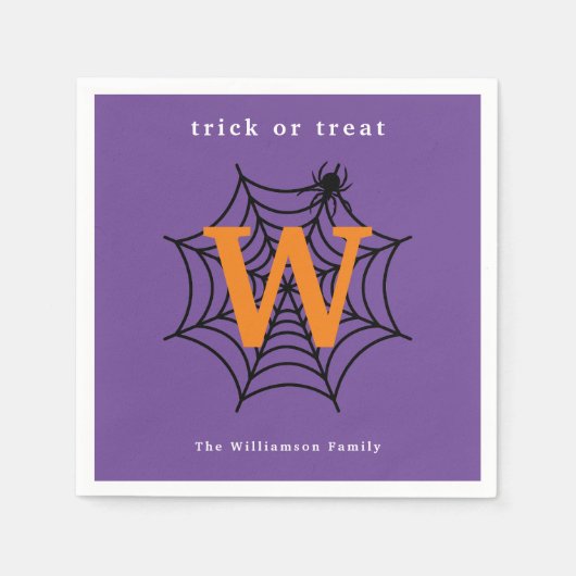 Serviette En Papier Halloween Spider Web Trump ou Treat Monogram (Devant)