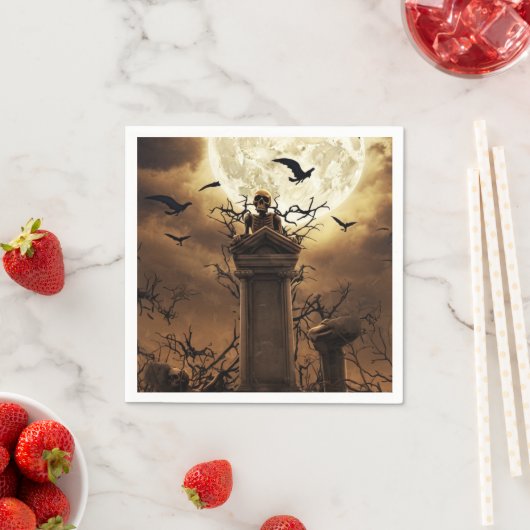 Serviette En Papier Halloween Squelette Crâne cimetière cimetière cime (En situation)