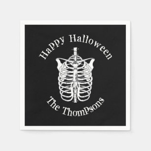 Serviette En Papier Halloween squelette Éffrayant noir et blanc