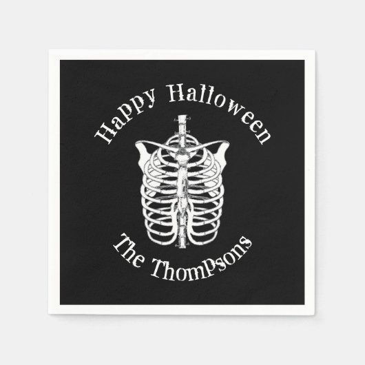 Serviette En Papier Halloween squelette Éffrayant noir et blanc (Devant)