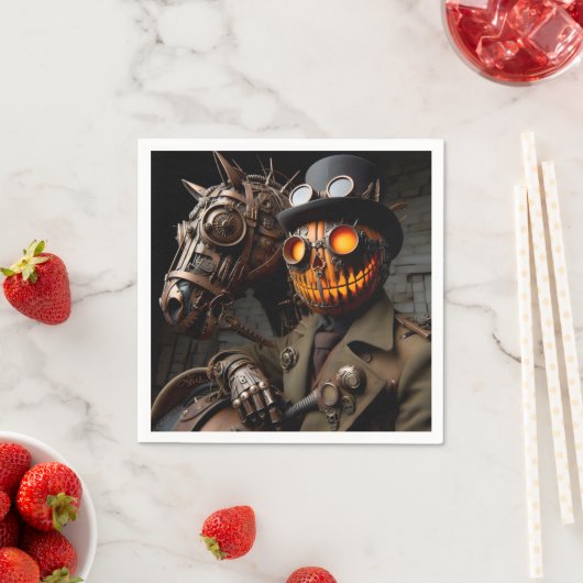 Serviette En Papier Halloween Steampunk Jack-O-Lantern Horseman (En situation)
