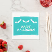 Serviette En Papier Halloween turquoise blanc aquarelle chauves-souris (En situation)