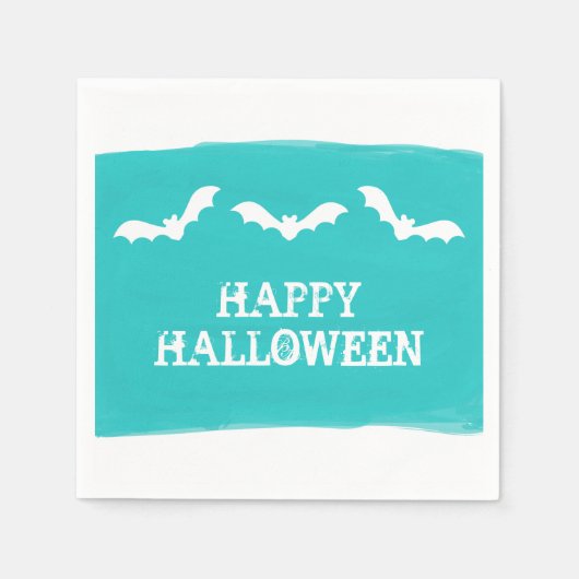 Serviette En Papier Halloween turquoise blanc aquarelle chauves-souris (Devant)