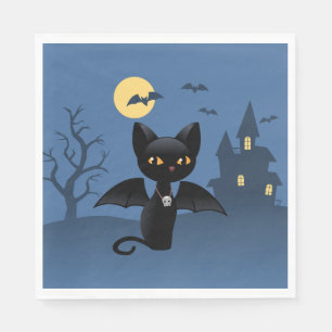 Serviette En Papier Halloween Vampire Chat noir avec ailes