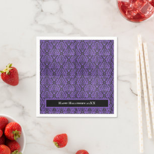 Serviette En Papier Halloween Victorian Purple et Black Brocade Damask
