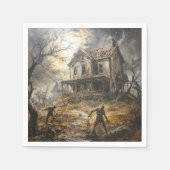 Serviette En Papier Halloween Vintage Haunted House Zombie (Devant)