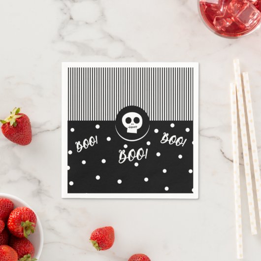 Serviette En Papier Halloween Whimsical Boo Skull Black & White Party (En situation)