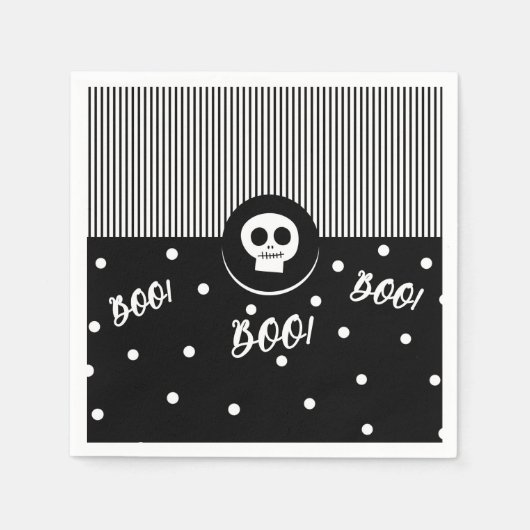 Serviette En Papier Halloween Whimsical Boo Skull Black & White Party (Devant)