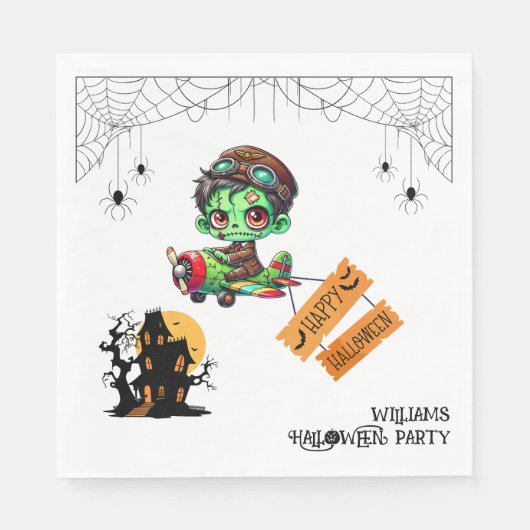 Serviette En Papier Halloween Whimsical Zombie Pilote Avion Enfants Ha (Devant)