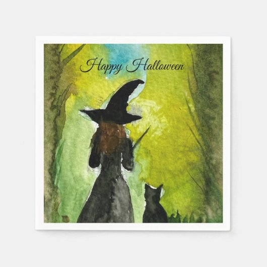 Serviette En Papier Halloween Witch Black Cat Woman Spells (Devant)
