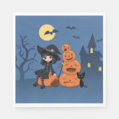 Serviette En Papier Halloween Witch, Chat noir et Citrouille (Devant)