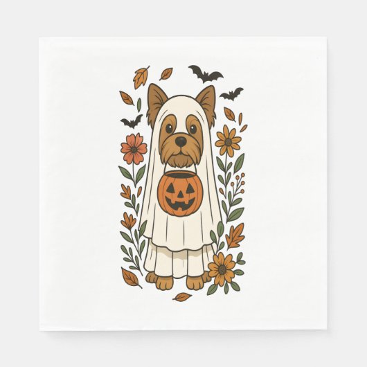 Serviette En Papier Halloween Yorkshire Terrier Fleurs Halloween (Devant)