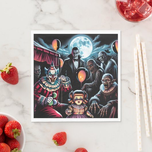 Serviette En Papier Halloween Zombie, Clown, Vamp et poupée hantée (En situation)