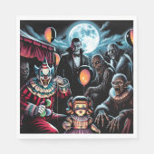 Serviette En Papier Halloween Zombie, Clown, Vamp et poupée hantée (Devant)