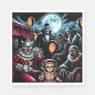 Serviette En Papier Halloween Zombie, Clown, Vamp et poupée hantée