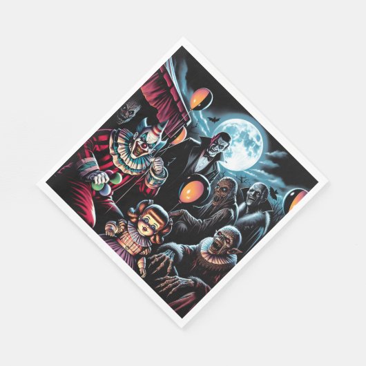 Serviette En Papier Halloween Zombie, Clown, Vamp et poupée hantée (Coin)
