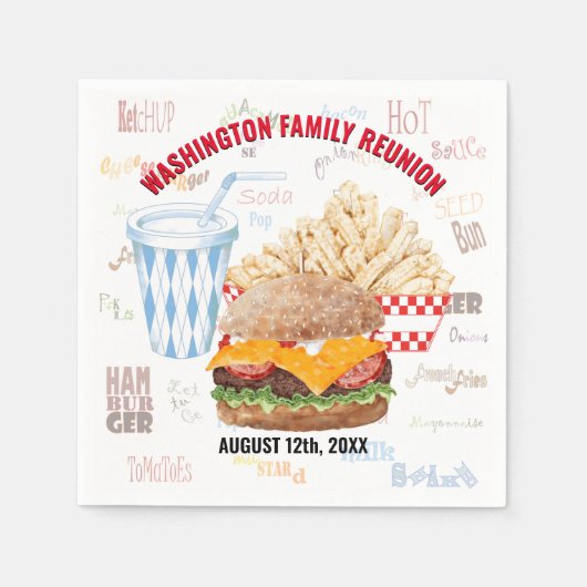 Serviette En Papier Hamburger Fries Fast Food Summer BBQ (Devant)
