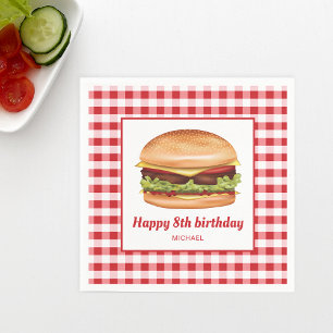 Serviette En Papier Hamburger Sur Red En vichy Motif Joyeux Anniversai