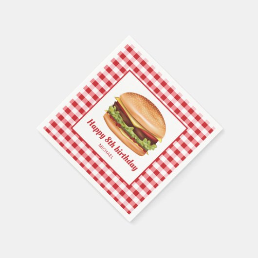 Serviette En Papier Hamburger Sur Red En vichy Motif Joyeux Anniversai (Coin)