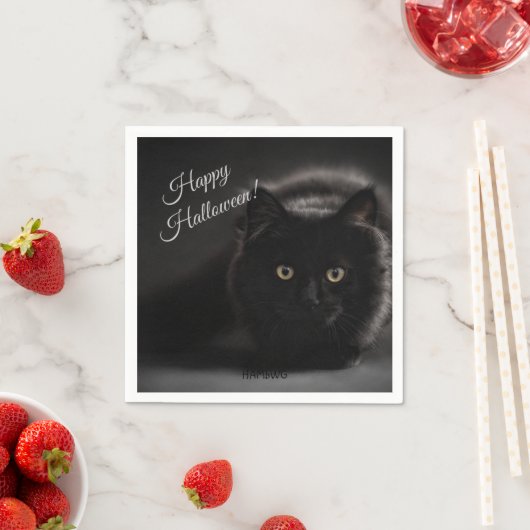 Serviette En Papier HAMbWG - Papier Napkin - Chat noir (En situation)
