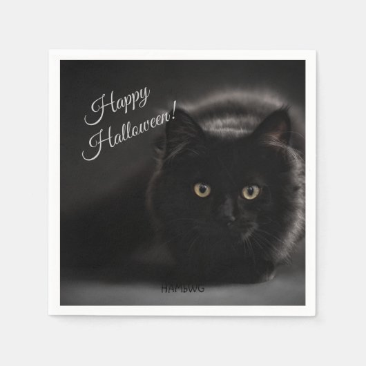 Serviette En Papier HAMbWG - Papier Napkin - Chat noir (Devant)