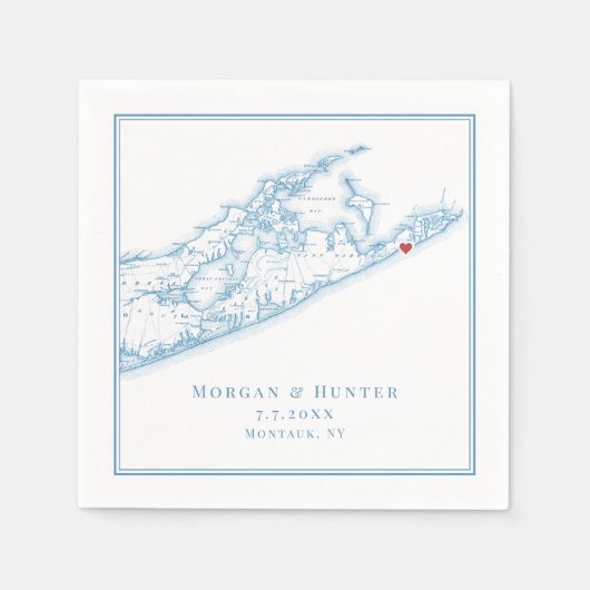 Serviette En Papier Hamptons Montauk Élégant Mariage bleu huître (Devant)