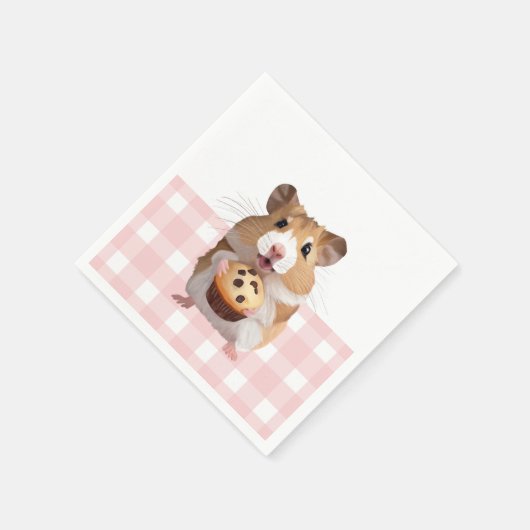 Serviette En Papier Hamster mignon Avec Muffin Rose En vichy Check (Coin)