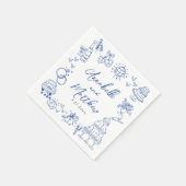 Serviette En Papier Hand Drawn Blue Whimsical Wedding (Coin)