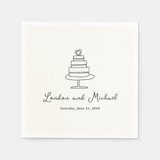 Serviette En Papier Hand Drawn Cake Doodle Modern Wedding (Devant)