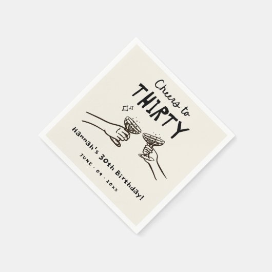 Serviette En Papier Hand Drawn Cheers à 30 ans fête d'anniversaire (Coin)