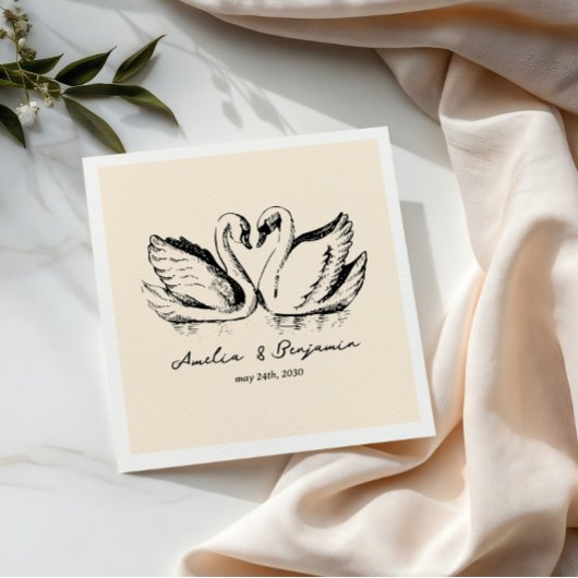 Serviette En Papier hand drawn Couple Swan Whimsical Wedding