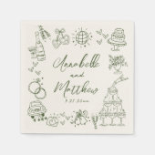 Serviette En Papier Hand Drawn Green Retro Wedding (Devant)