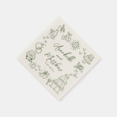 Serviette En Papier Hand Drawn Green Retro Wedding (Coin)
