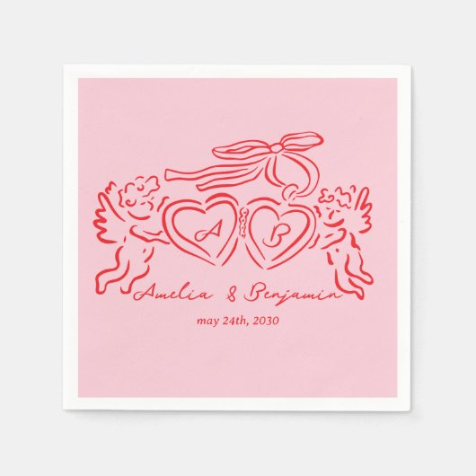 Serviette En Papier hand drawn heart couple whimsical wedding (Devant)