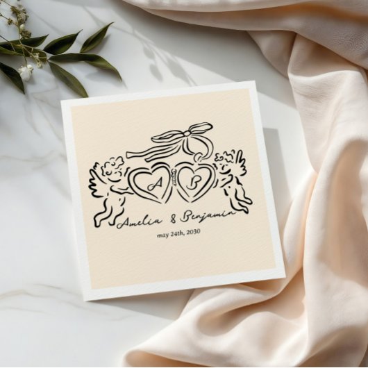 Serviette En Papier hand drawn heart couple whimsical wedding