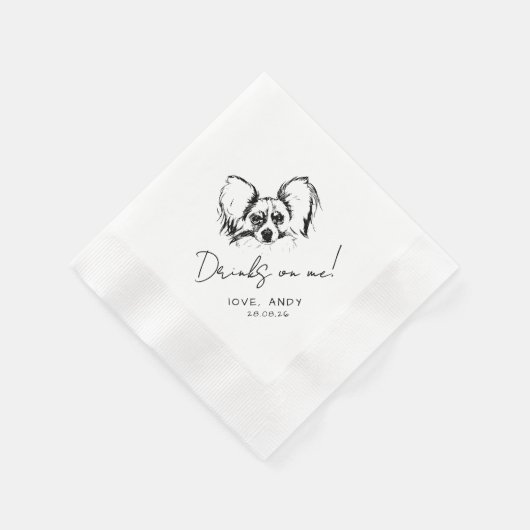 Serviette En Papier Hand Drawn Papillon Dog Drinks on me Cocktail (Coin)