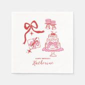 Serviette En Papier Hand Drawn Red Pink Doodles Birthday Party (Devant)