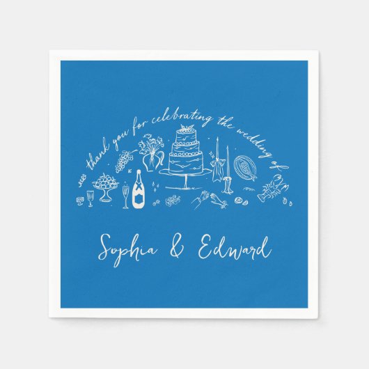 Serviette En Papier Hand-drawn whimsical line art wedding style (Devant)