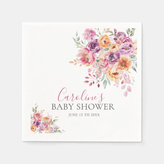 Serviette En Papier Hand-painted Rose Florals Baby Shower (Devant)