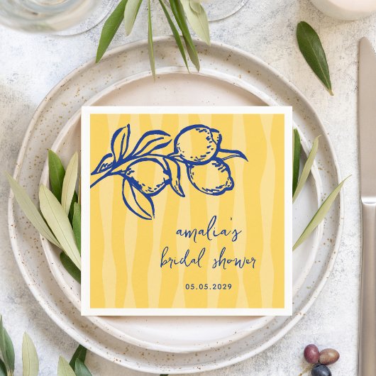Serviette En Papier Handwritten Italian Lemon Stripes Bridal Shower
