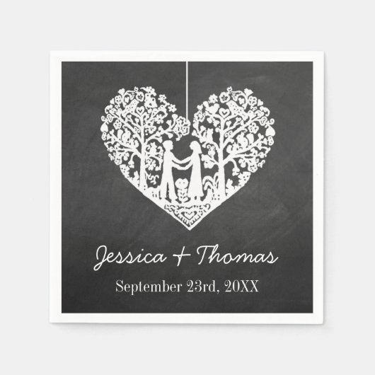 Serviette En Papier Hanging Heart Tree Chalkboard Mariage Collection (Devant)